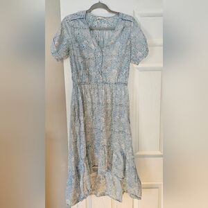 Banjanan India Block Print Cotton Prairie Dress Blue Floral High Low